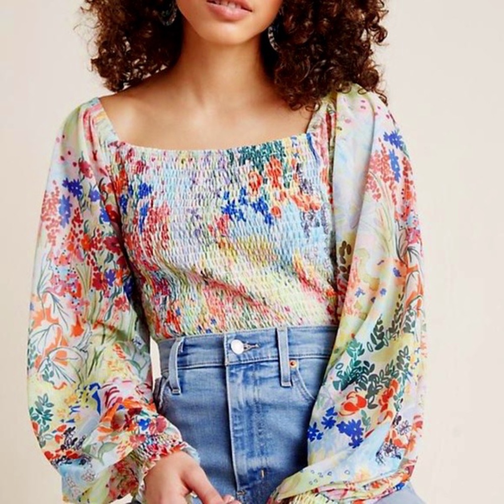 Anthropologie Smocked Floral Top